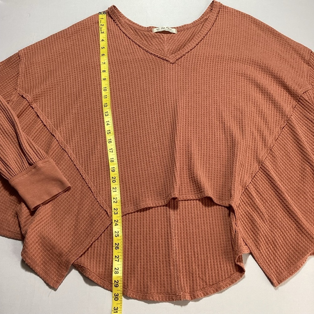 We The Free Oversized Waffle V-Neck Sweater in Dusty Terracotta - Picture 8 of 10